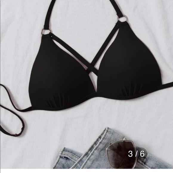SHEIN Ring Linked Crisscrossed Halter Bikini Top - Picture 7 of 8